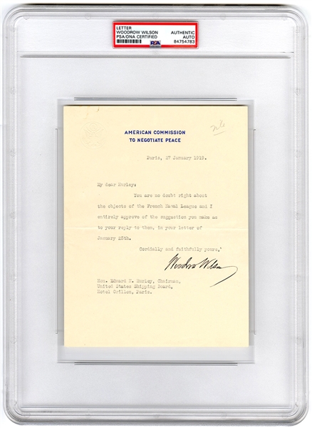 President Woodrow Wilson Signed as President Letter (PSA/DNA Encapsulated)