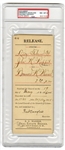 Abolitionist Frederick Douglass Signed Release Document (PSA/DNA Encapsulated and Graded 8)