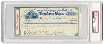 Civil War Mayor George Opdyke Signed NYC Draft Riots Check (PSA/DNA Authentic)