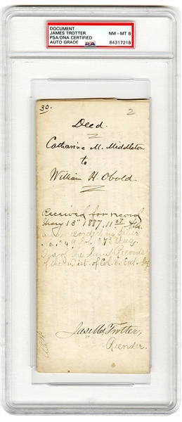 James Monroe Trotter Signed Deed (1887) First African American Postal Employee (PSA/DNA NM-MT 8)