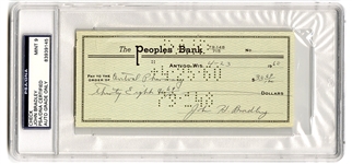 John Bradley Signed Check Battle of Iwo Jima (PSA/DNA Mint 9)