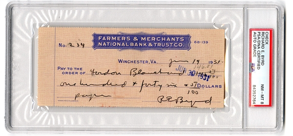 Rear Admiral Richard E. Byrd Signed Check (PSA/DNA NM-MT 8)
