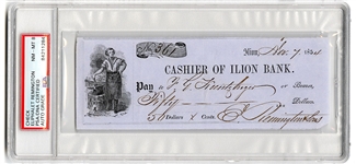 Eliphalet Remington Signed Check Founder Remington Arms (PSA/DNA NM-MT 8)