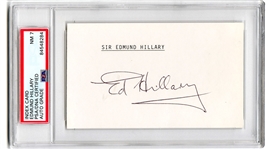 Edmund Hillary Signed Index Card Mount Everest Climber (PSA/DNA NM 7)