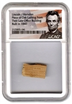 Abraham Lincoln Law Office Building Artifact - Oak Lathing Swatch (CAG Encapsulated)
