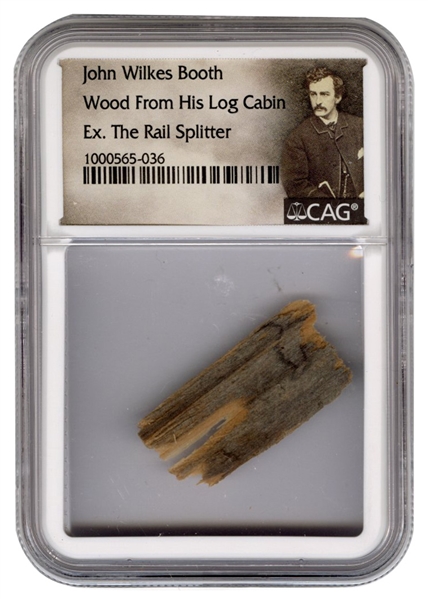 Wood Section From "Booth Cabin" Birthplace Of John Wilkes Booth (CAG Encapsulated)