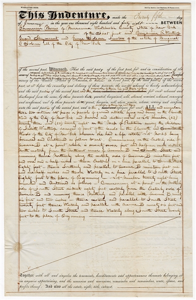 1848 Gouverneur Morris Jr. Signed Indenture Deed (Morrisania)