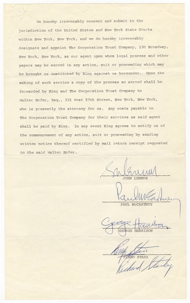 The Beatles Signed First U.S. Film Contract with King Features for "Yellow Submarine" and Cartoon TV Program (Caiazzo, JSA & Tracks)