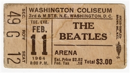 The Beatles 1964 Washington Coliseum Ticket Stub (First American Beatles Concert)