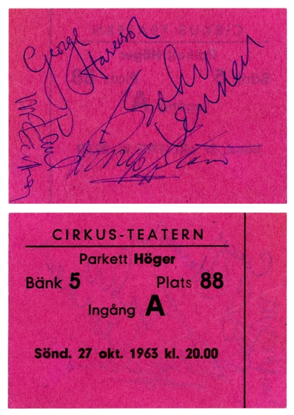 The Beatles 1963 Autographed Gothenburg Concert Ticket (Tracks UK & Caiazzo Guaranteed)