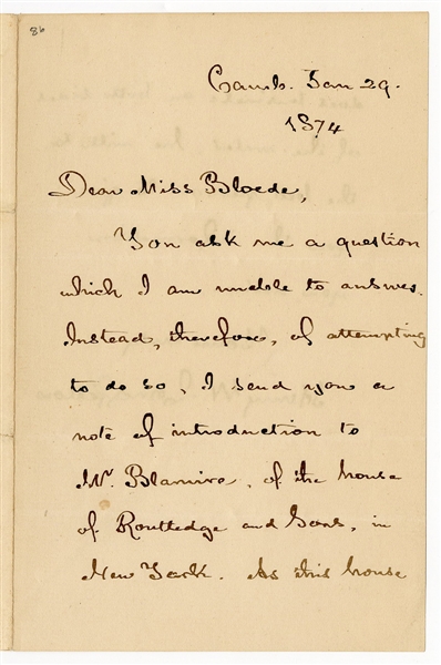 Henry Wadsworth Longfellow Handwritten Signed Letter