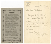 Edward E. Hale Handwritten Signed Letter & Samuel Carter Hall Signed Poem