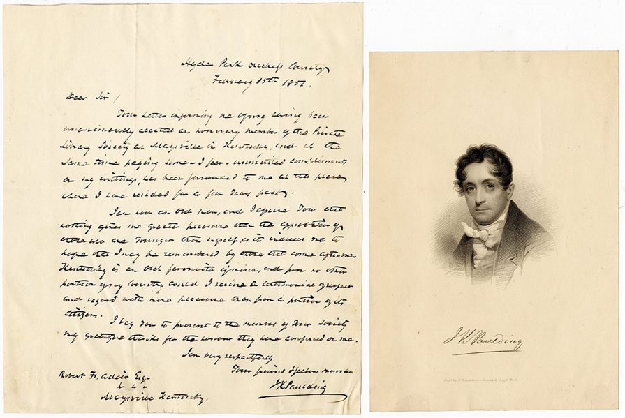 James Kirke Paulding Handwritten Signed Letter (1856)