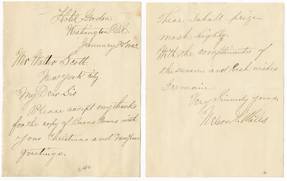 Nelson Miles Handwritten Signed Letter (Civil War, Medal of Honor)