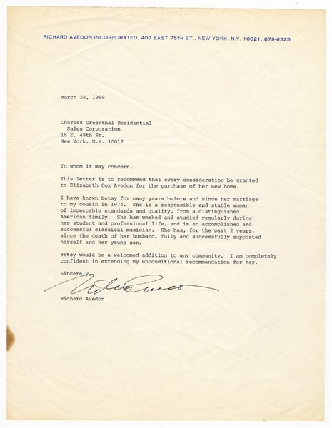 Richard Avedon Signed Letter