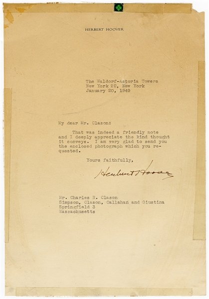Herbert Hoover Signed Letter