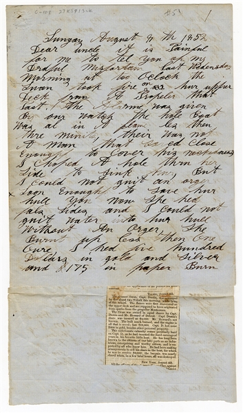 Historic Ship Captain Selah Dustin Handwritten Letter (Great Lakes Sea Captain)
