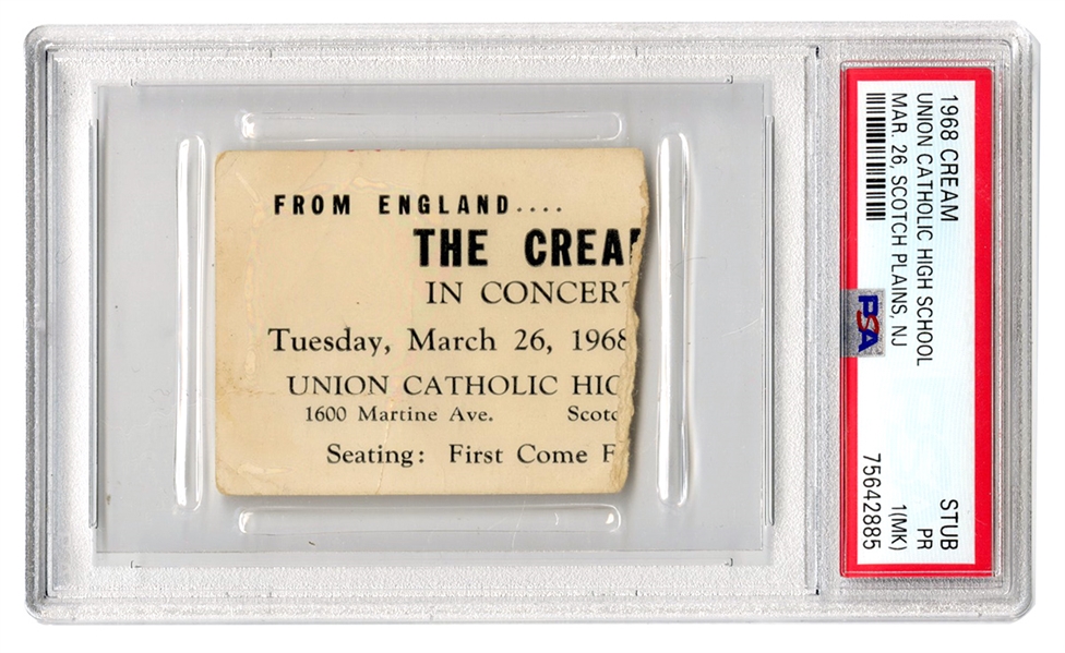 1968 Cream Union Catholic High School 3/26/68 Incredibly Rare Ticket Stub (PSA/DNA Encapsulated)
