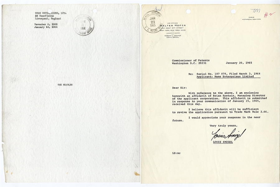 The Beatles Brian Epstein Historic Twice-Signed "Beatles" Trade Mark Application Original File Documents (Caiazzo)