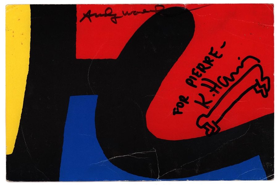 Andy Warhol & Keith Haring Signed 1987 Tony Shafrazi Gallery Handbill with Haring Sketch - Only Dual Signed Piece Weve Ever Seen (JSA)