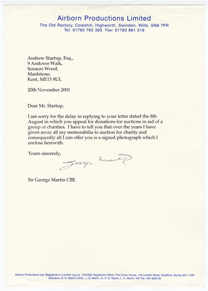 Sir George Martin Signed Letter 