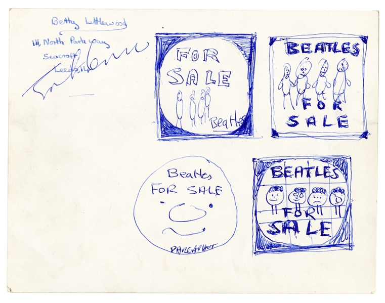 John Lennon Incredible Hand Drawn Signed Artwork For The Album Cover "Beatles For Sale" (Caiazzo)
