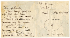 Paul McCartney 1968 “A Is For Apple" Handwritten and Signed Letter Written at the Opening Of Apple Records (Caiazzo)