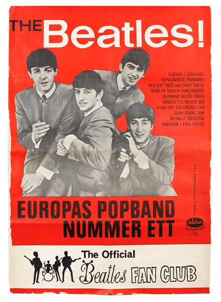 The Beatles Incredibly Huge 1963 Swedish Tour/Fan Club Concert Poster