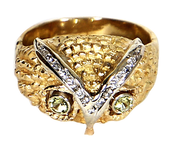 Elvis Presley Owned & Stage Worn 18kt Yellow Gold Owl Ring with Diamonds