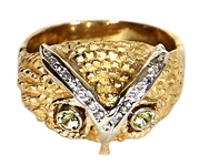 Elvis Presley Owned & Stage Worn 18kt Yellow Gold Owl Ring with Diamonds