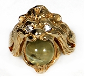 Elvis Presley Owned & Worn 14kt Yellow Gold Diamond and Crystal Stone Lion's Head Ring 