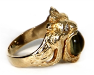 Elvis Presley Owned & Worn 14kt Yellow Gold Diamond and Crystal Stone Lion's Head Ring 