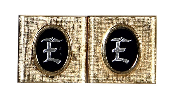 Elvis Presley Owned & Worn Gold, Silver and Black Tone Initial "E" Cufflinks
