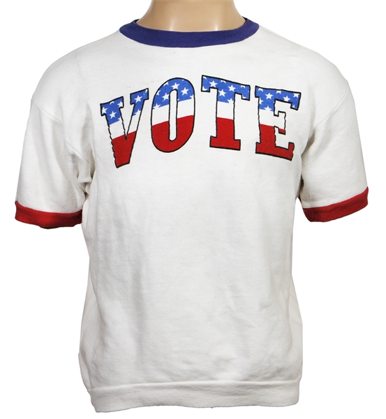 John Lennon Owned and Worn Red, White and Blue "Vote" Sweatshirt