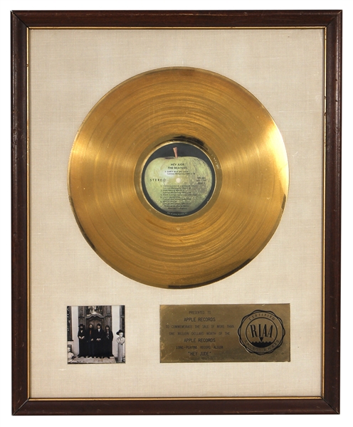 The Beatles “Hey Jude” RIAA White Matte Gold Album Award Presented to Apple Records