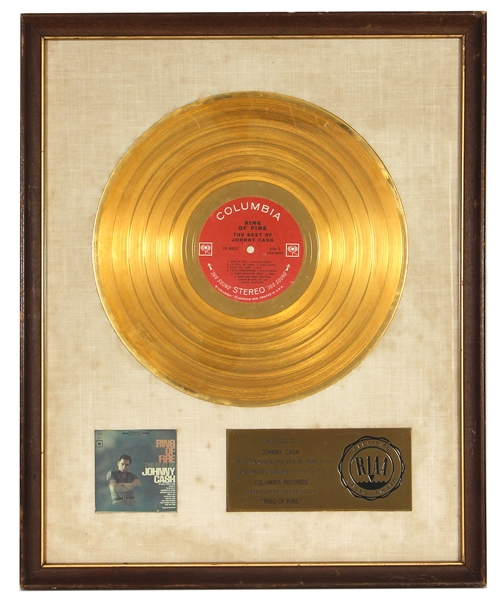 Johnny Cash “Ring of Fire” RIAA White Matte Gold Album Award Presented to Johnny Cash