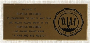 Frank Sinatra “A Man and his Music” RIAA White Matte Gold Album Award Presented to Reprise Records