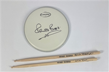The Beatles Pete Best Autographed Drumskin And Drum Sticks