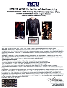 Michael Jackson 1984 Victory Tour Owned & Worn Custom Black Sequin Bill Whitten Jacket (RGU)