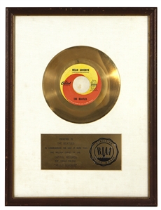 The Beatles “Hello Goodbye” RIAA White Matte 45 Award Presented to The Beatles