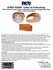 Elvis Presley Owned and Worn 14kt Gold & Diamond Nugget-Style Ring (RGU)