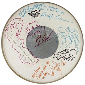 Paul McCartney Stage Used & Signed Drumhead from 2002 “Driving World Tour” with “Ive Got a Feeling” Handwritten Beatles Lyrics & John Lennon Reference (JSA & REAL)