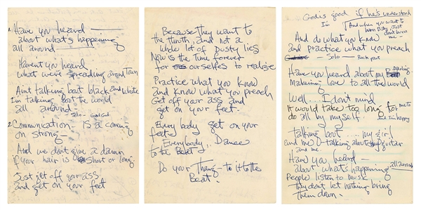 Jimi Hendrix 1970 “Straight Ahead” Handwritten Working Lyrics (REAL)