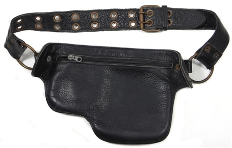 John Lennon Owned & Worn Custom Handmade Black Leather Belt With Pouches