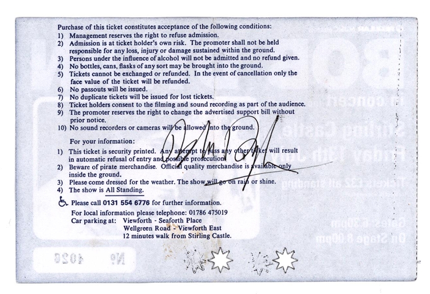 Bob Dylan Signed 2001 Stirling Castle Concert Ticket (REAL)