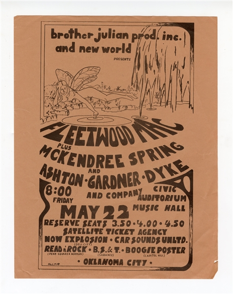 Fleetwood Mac Original May 22, 1972 Concert Handbill