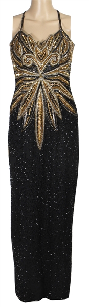 Whitney Houston Incredible Custom Stage Worn & Owned Black, Gold and Silver Beaded Sequin Dress