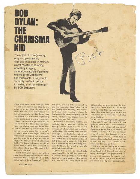 Bob Dylan Vintage Signed 1965 Cavalier Magazine Article