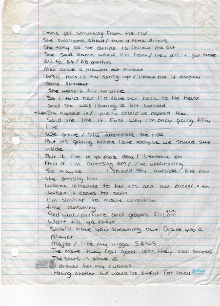 Drake Unreleased Handwritten Lyrics (Beckett)