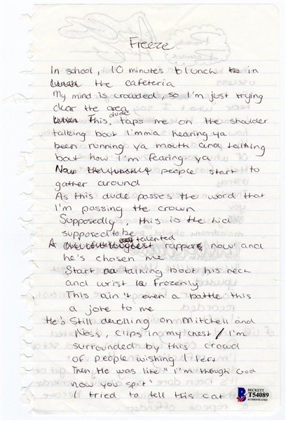 Drake Handwritten & Twice Signed “Freeze” and “Previously Recorded” Lyrics (Beckett)